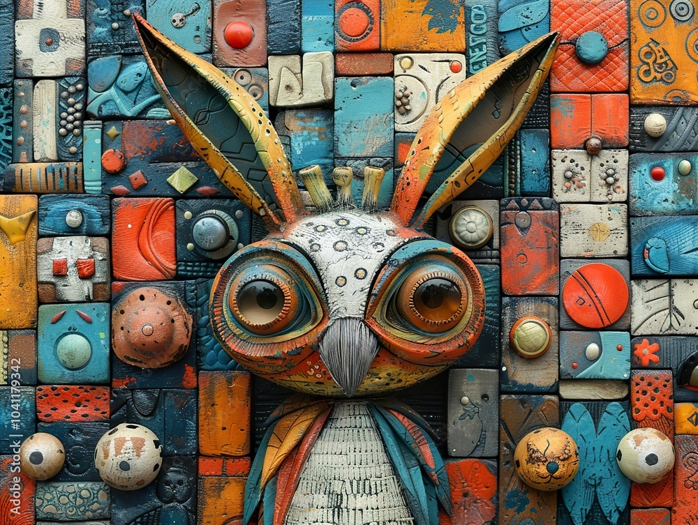 Obraz premium Colorful Ceramic Rabbit Mosaic Art Sculpture