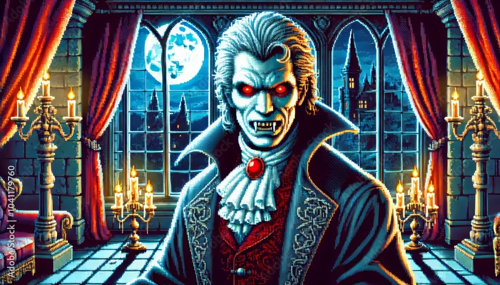 Fototapeta premium Vampire with Blood-Dripping Fangs