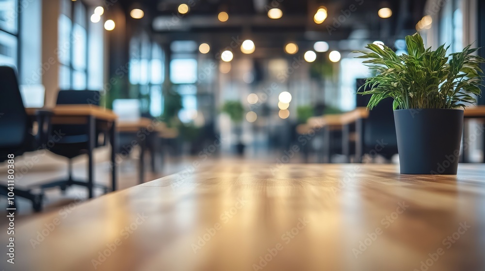 Modern Office Interior with Greenery and Soft Lighting Modern Office Interior with Greenery and Soft Lighting
