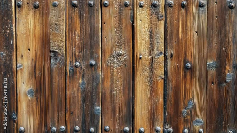 A close-up of a weathered wooden door, showing the details of its construction A close-up of a weathered wooden door, showing the details of its construction