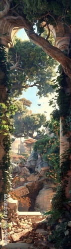 Craft an oil painting of a worms-eye view scene infusing traditional cubist techniques with imaginative environmental backgrounds Capture the essence of fractured perspectives in a