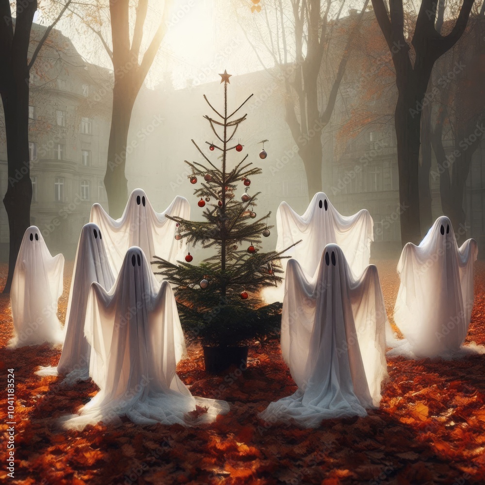 Ghosts Dancing Around a Lit Christmas Tree Ghosts Dancing Around a Lit Christmas Tree