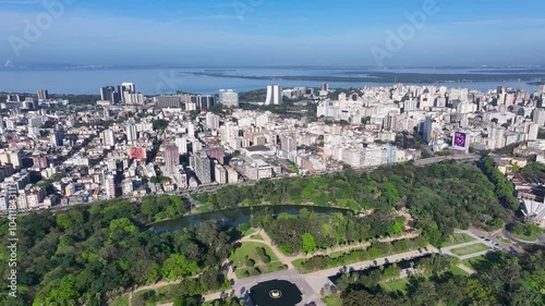 Porto Alegre Skyline At Porto Alegre In Rio Grande Do Sul Brazil. Highrise Buildings. Cityscape Scenery. Beautiful Nature Park. Porto Alegre Skyline At Porto Alegre In Rio Grande Do Sul Brazil.  photo