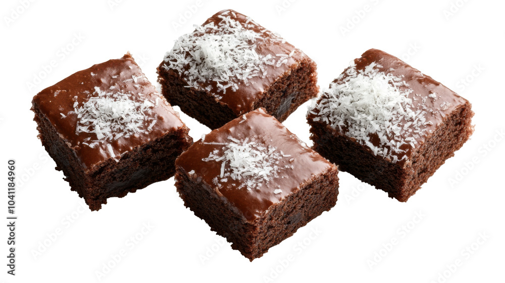 Lamington cake slices with chocolate and coconut perfect for spring desserts - transparent background png Lamington cake slices with chocolate and coconut perfect for spring desserts - transparent background png