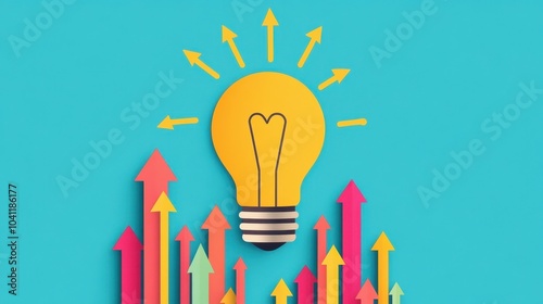 Light bulb surrounded by upward arrows, ideadriven growth and progress, flat design illustration photo