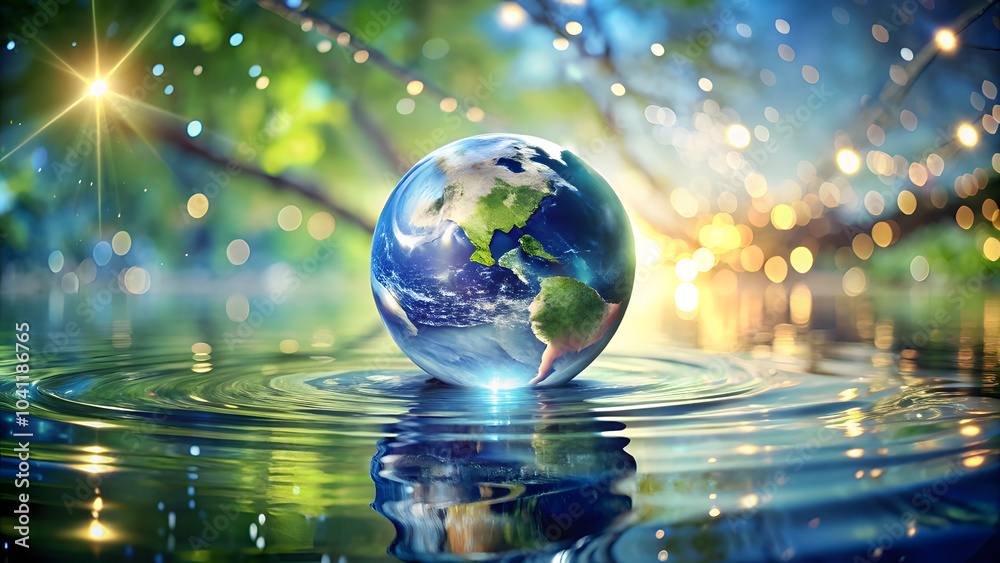 Flowing Water Reflecting Earth, Symbolizing Spiritual Harmony with Nature. Perfect for: Earth Day, water meditation retreats, spiritual nature events Flowing Water Reflecting Earth, Symbolizing Spiritual Harmony with Nature. Perfect for: Earth Day, water meditation retreats, spiritual nature events