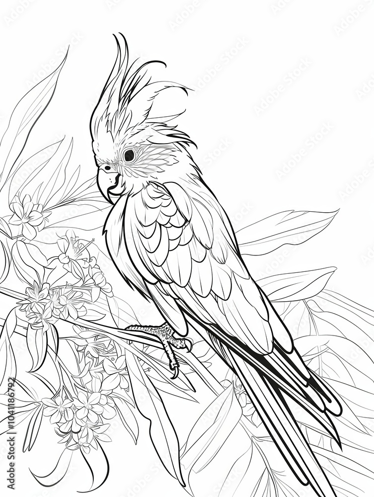 Obraz premium Cockatoo Bird Coloring Page for Adults & Kids