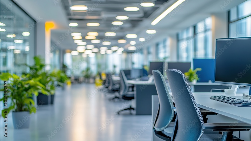 Fototapeta premium Modern Office Space with Workstations and Plants
