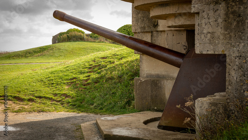 Big canon of German coastal artillery battery In Longues Sur Mer, Normandy in France on September 2024 photo