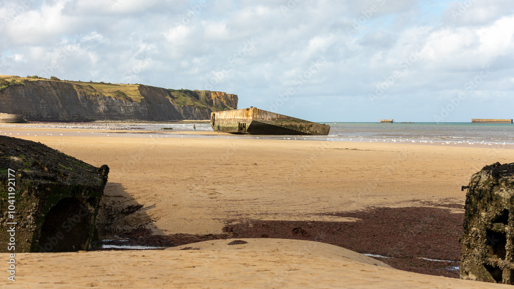 Famous British Mulberry harbours In Normandy in France on September 2024 Famous British Mulberry harbours In Normandy in France on September 2024