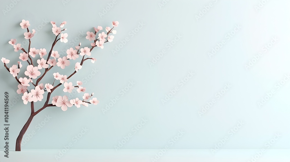 Delicate Paper Cut Cherry Blossoms with Minimal Open Background