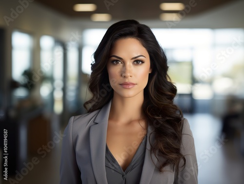 Portrait Attractive hispanic young confident business woman in business professional working office