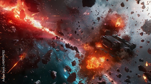 Wallpaper Mural robots fight with monsters in destroyed space, background explosions due to battle, realistic effects  Torontodigital.ca