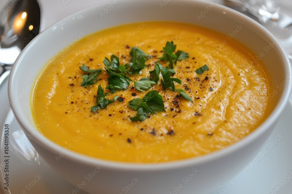 Delicious organic soup featuring a rich broth, garnished with fresh spices and herbs for a flavorful touch. Delicious organic soup featuring a rich broth, garnished with fresh spices and herbs for a flavorful touch.