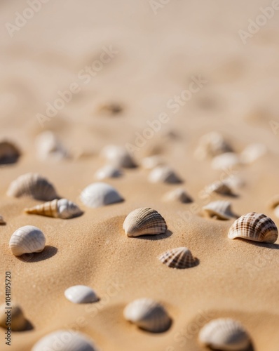 Beach Shells in Sand with Selective Focus.