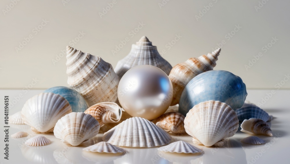 Elegant Seashells with Gorgeous Pearl Centerpiece. Elegant Seashells with Gorgeous Pearl Centerpiece.