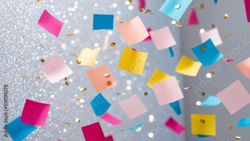 Festive Confetti Falling on Sparkling Background.
