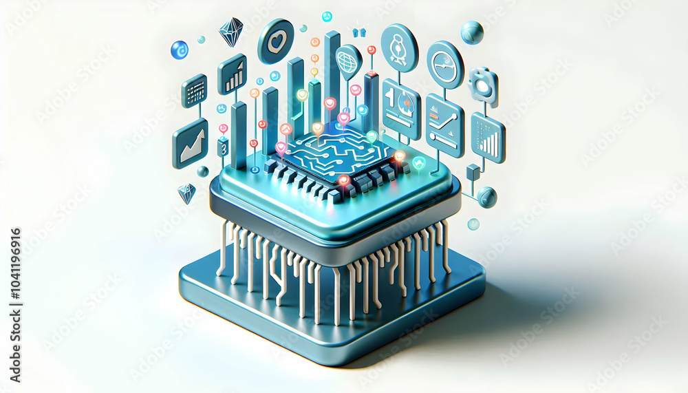 3D AI Chip Icon Floating Growth Data Elements Concept Skill Building Digital Expertise Technologies Infographic Isolated White Background Tech Graphic Design Illustration 3D AI Chip Icon Floating Growth Data Elements Concept Skill Building Digital Expertise Technologies Infographic Isolated White Background Tech Graphic Design Illustration