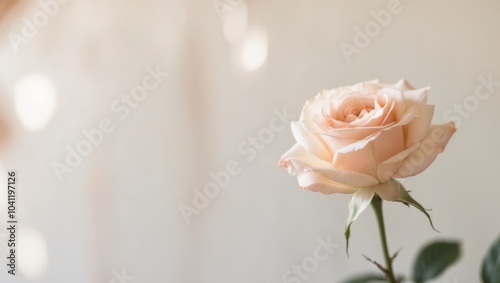 Elegant Peach Rose Bloom in Soft Focus Background. photo