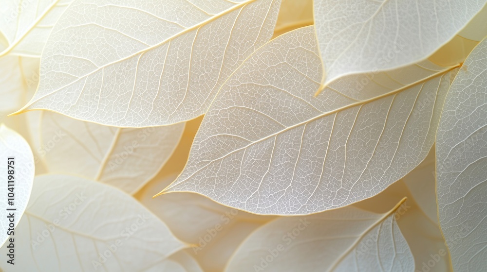 Delicate white leaves with intricate veins and soft background Delicate white leaves with intricate veins and soft background