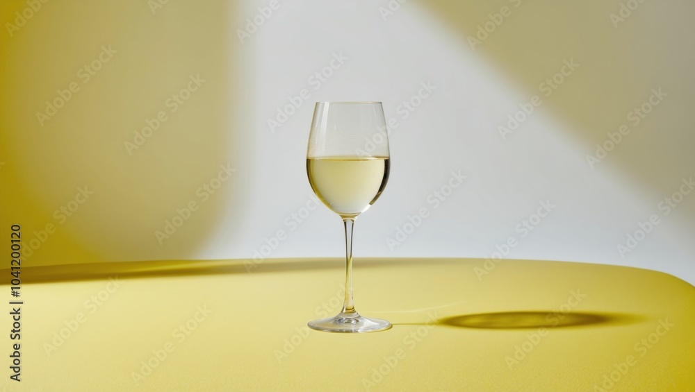 Glass of White Wine on Yellow Background. Glass of White Wine on Yellow Background.