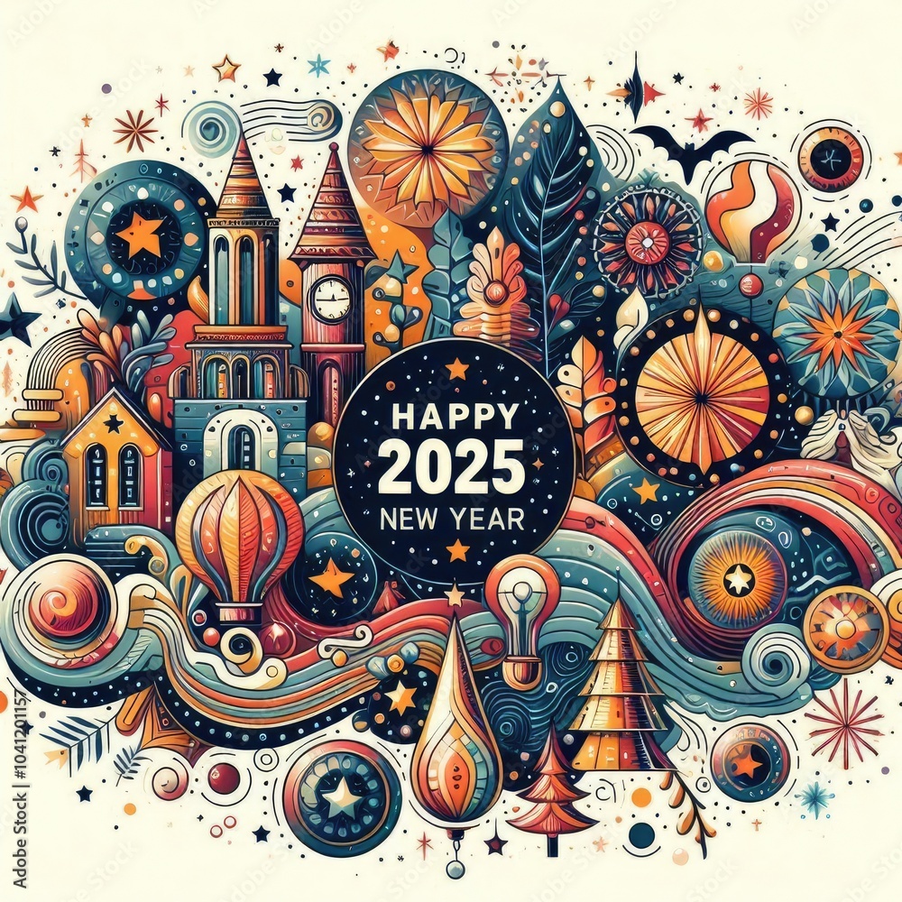 Fototapeta premium Happy New Year 2025, background, banner, card, poster, template. illustration