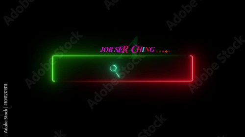 Dark background with a neon-themed design. neon text job searching in displayed in a vibrant color font . modern and visual appealing seanse of digital online job searching. photo