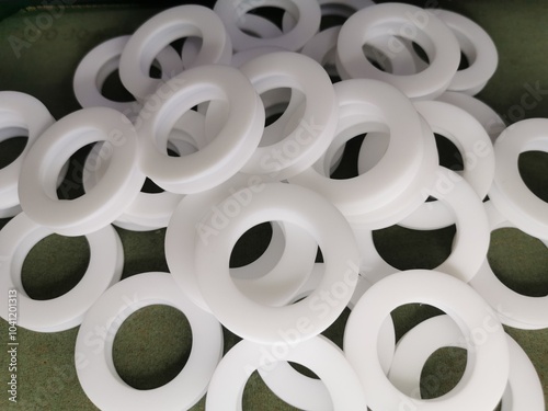 Cuadro en lienzo Valve gaskets, Teflon material (TEFLON) or PTFE has properties such as corrosion resistance and high fluidity, withstand temperatures up to 260 degrees Celsius, spare parts for industrial machinery