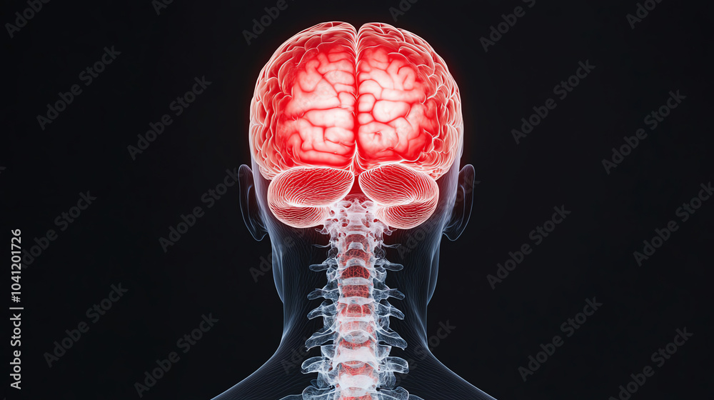 Anatomical representation of the human brain viewed from the back ...