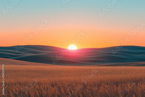 Sunset Over Rolling Hills and a Field of Tall Grass