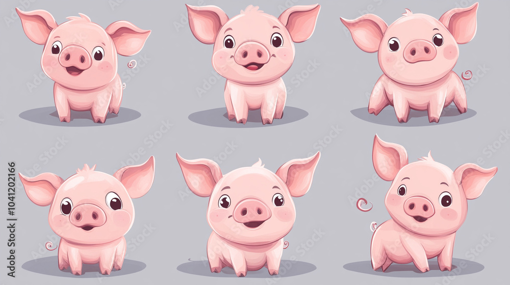 Cute pig cartoon vector set.
