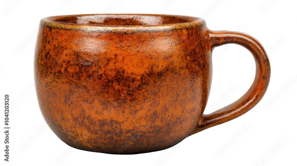 Rustic ceramic coffee mug on white background for kitchen decor and digital media design - transparent background png
