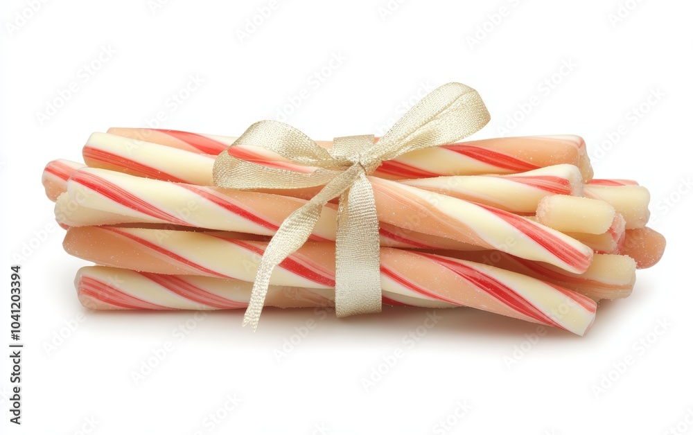 Pile of candy canes tied together with a ribbon, ready for Christmas celebrations. Professional stock photo on white background Pile of candy canes tied together with a ribbon, ready for Christmas celebrations. Professional stock photo on white background