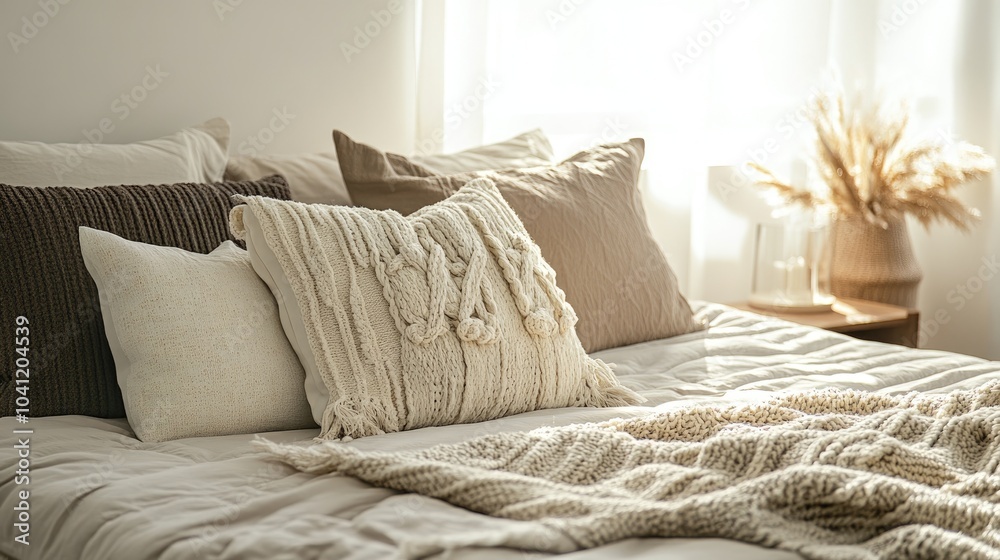 A bed adorned with pillows and blankets A bed adorned with pillows and blankets