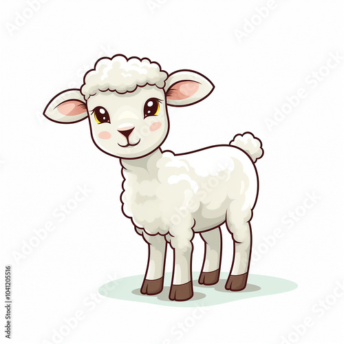 Cute Cartoon Lamb Illustration with Big Eyes and Fluffy Wool