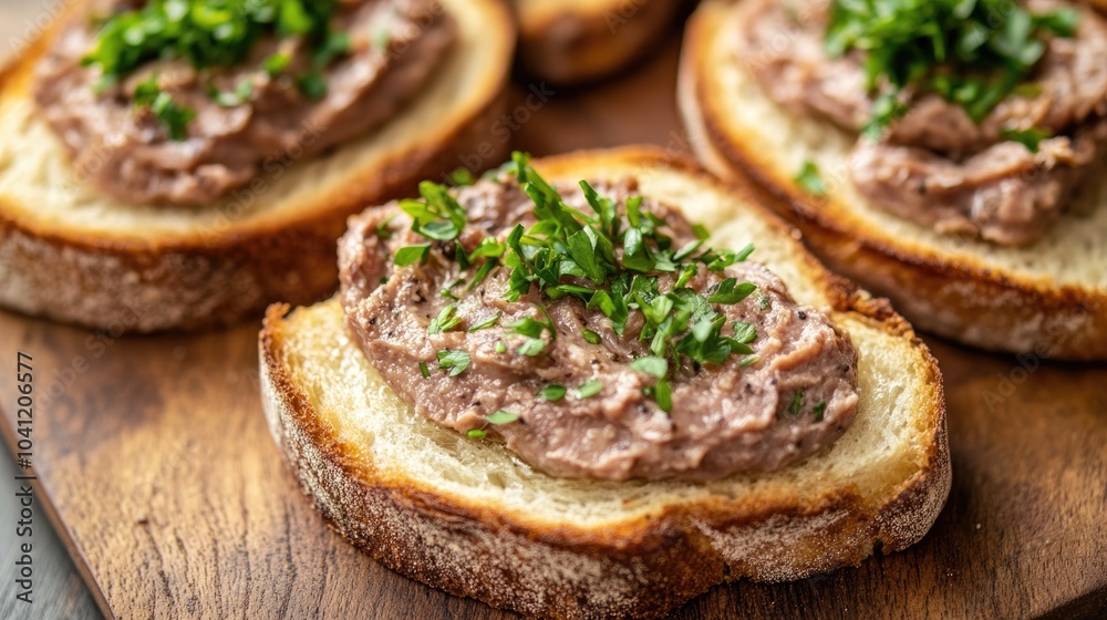 Open faced sandwiches topped with homemade chicken liver pate Open faced sandwiches topped with homemade chicken liver pate