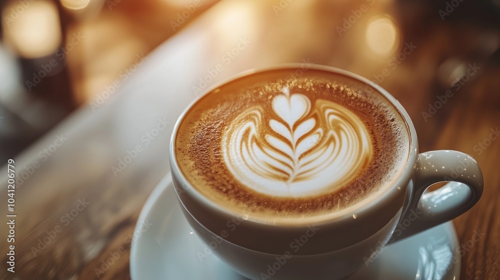 Close Up Hot Coffee Latte Art On Wooden Table Close Up Hot Coffee Latte Art On Wooden Table