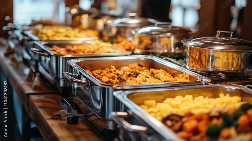 Buffet spread featuring various dishes, vibrant colors, and elegant presentation Buffet spread featuring various dishes, vibrant colors, and elegant presentation
