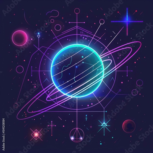 line icon of cyber space. science, development and planet. futuristic innovation in cyberspace. digital network