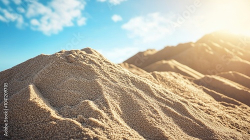 Sand Slagheap For Industrial Needs Blue Sky Background Selective Focus photo