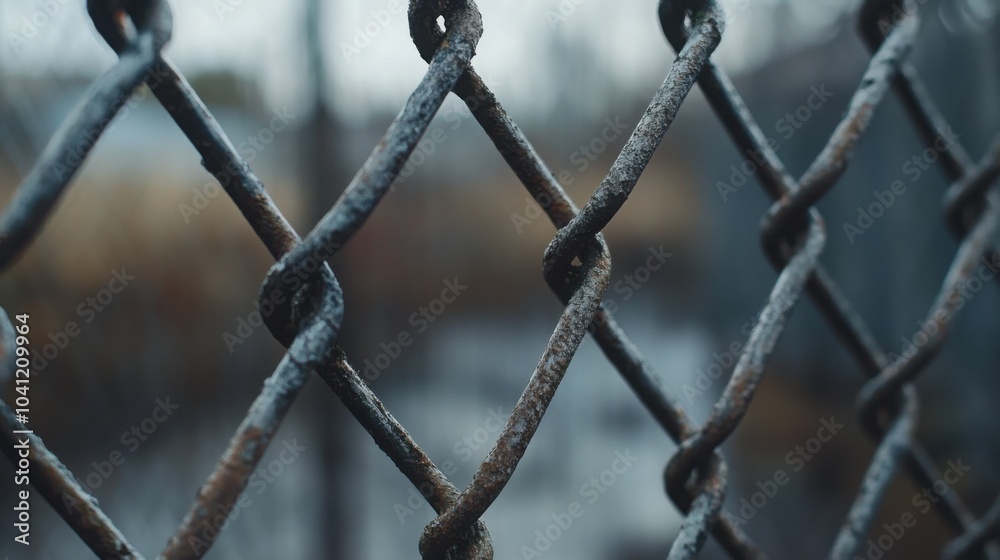 chain-link fence, highlighting the texture and pattern of the links