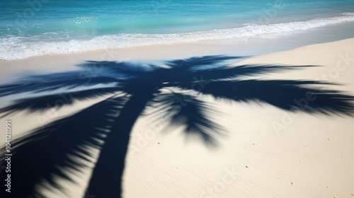 Calm Silhouette Shadow of a Palm Tree Moving Gracefully on a Sunlit Beach photo