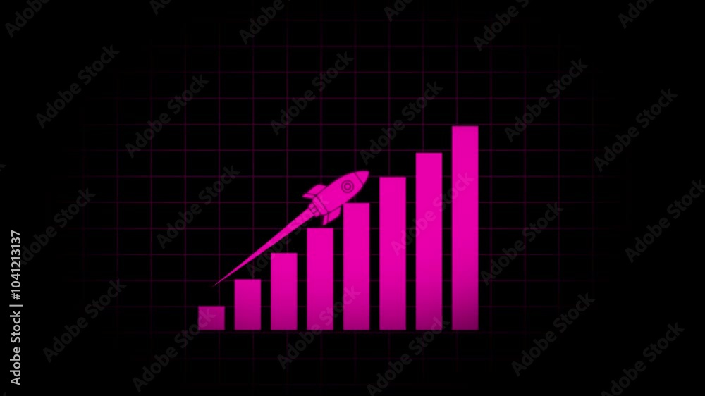 Arrow Rising On Graph With Rocket Sale Symbols. Abstract business growth and graph chart icon animation Arrow Rising On Graph With Rocket Sale Symbols. Abstract business growth and graph chart icon animation