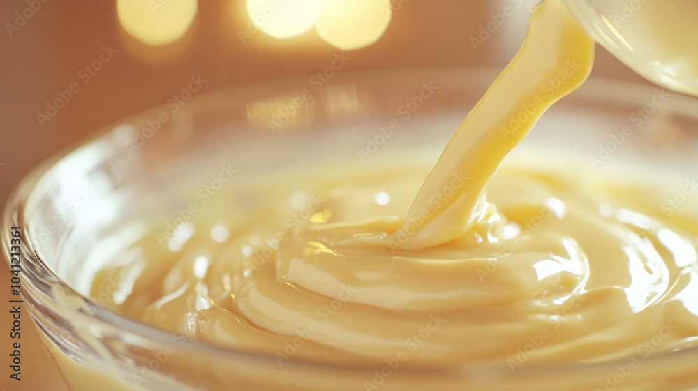 Blurry process of making homemade mayonnaise using olive oil with a blender Step by step sauce creation in a glass bowl captured with a defocused effect Blurry process of making homemade mayonnaise using olive oil with a blender Step by step sauce creation in a glass bowl captured with a defocused effect