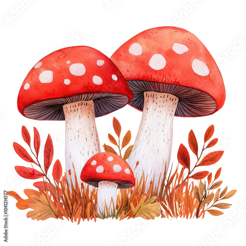 red mushrooms with white spots in autumn setting clip art preview