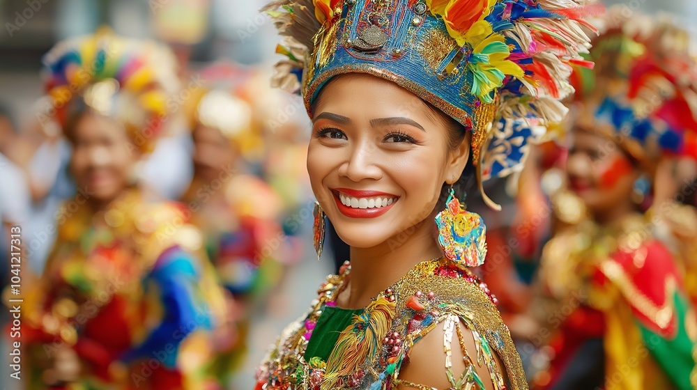 Fototapeta premium Parade participants dressed in traditional outfits celebrate cultural pride in a bright and lively scene. the joy, energy, and vibrant colors of a cultural festival, asian heritage and unity
