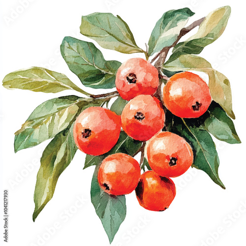 Chinese hawthorn fruit watercolor clipart illustratration