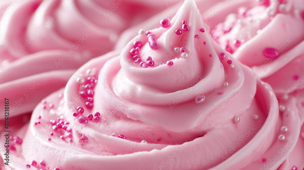 Pink frosting with sprinkles, close-up. Pink frosting with sprinkles, close-up.