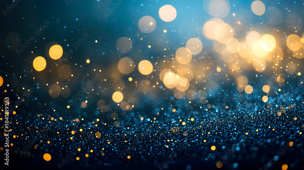 Abstract sparkle bokeh Blue and gold glitter background Abstract sparkle bokeh Blue and gold glitter background