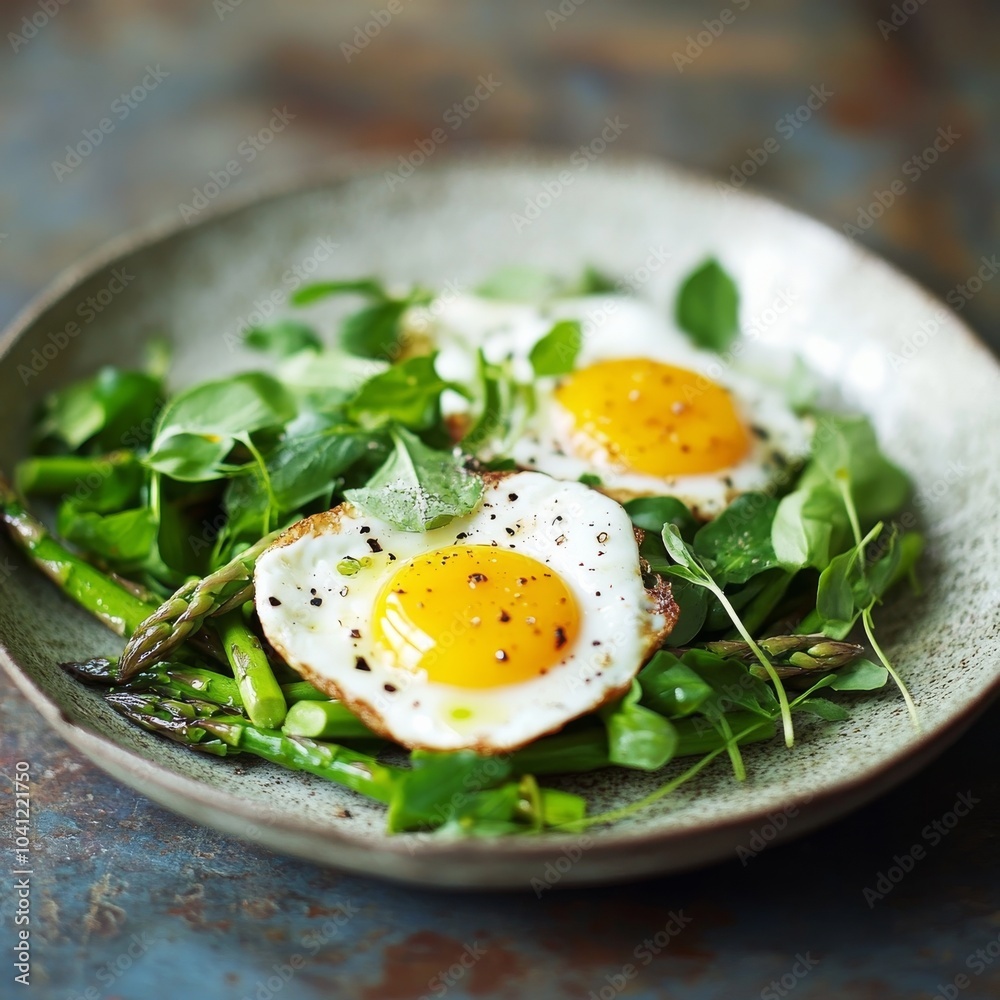 Eggs, asparagus, watercress salad for breakfast Eggs, asparagus, watercress salad for breakfast